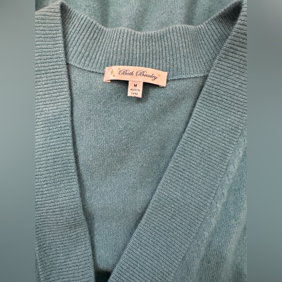 Beth Bowley Teal Knit Cardigan Long - Medium Cashmere Belted Sweater V-neck - Picture 7 of 12